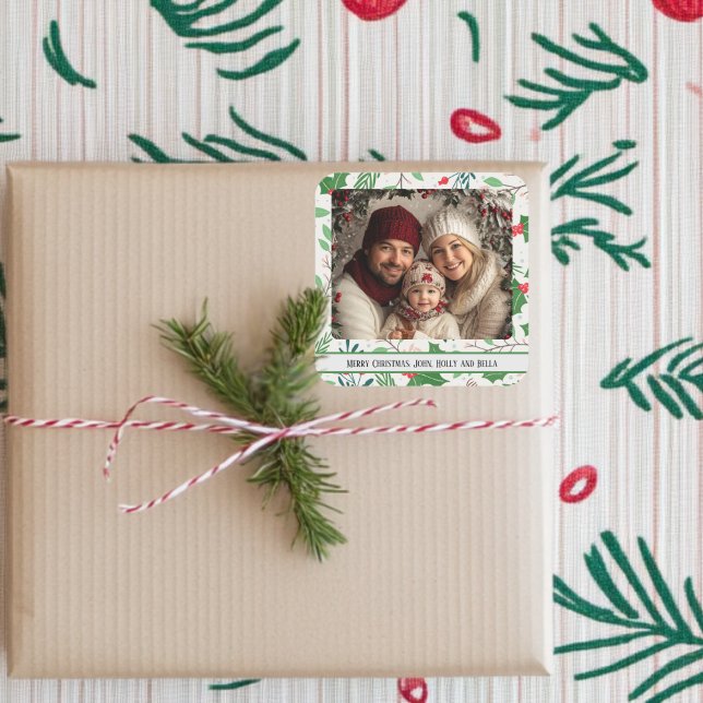 Adesivo Quadrado Foto Santa e Joy (Holly Christmas Square Photo Sticker)
