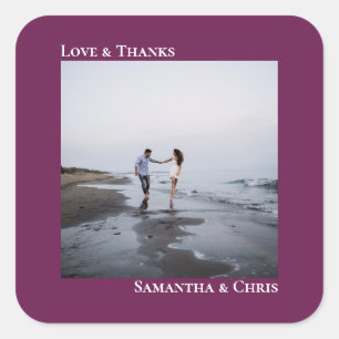 Adesivo Quadrado Foto simples Cassis Purple Love & Obrigado Casamen
