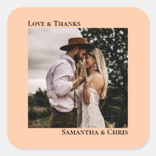 Adesivo Quadrado Foto simples Coral Peach Amor e Obrigados Casament