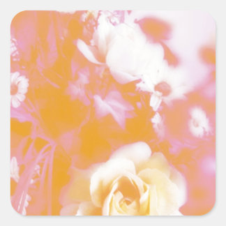 Adesivo Quadrado Fotografia de Disposição Floral Vintage Desbotada