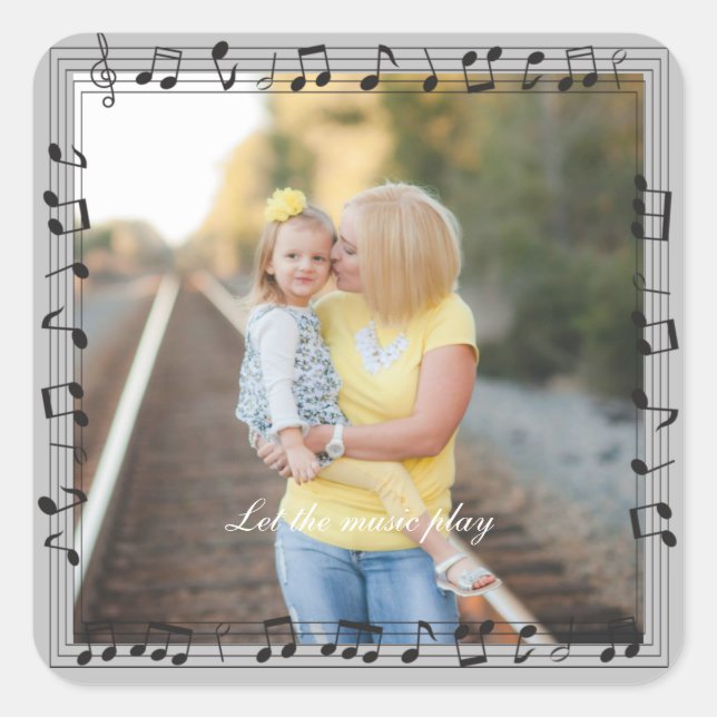 Adesivo Quadrado Fotografia de Notas de Música Personalizada (Frente)