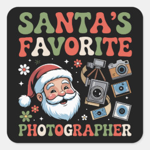 Adesivo Quadrado Fotógrafo Favorito do Papai Noel Presente de Natal