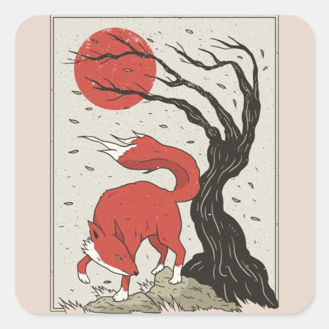 Adesivo Quadrado Fox Art Japonês (Frente)