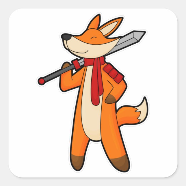 Adesivo Quadrado Fox como guerreiro com espada e espada (Frente)