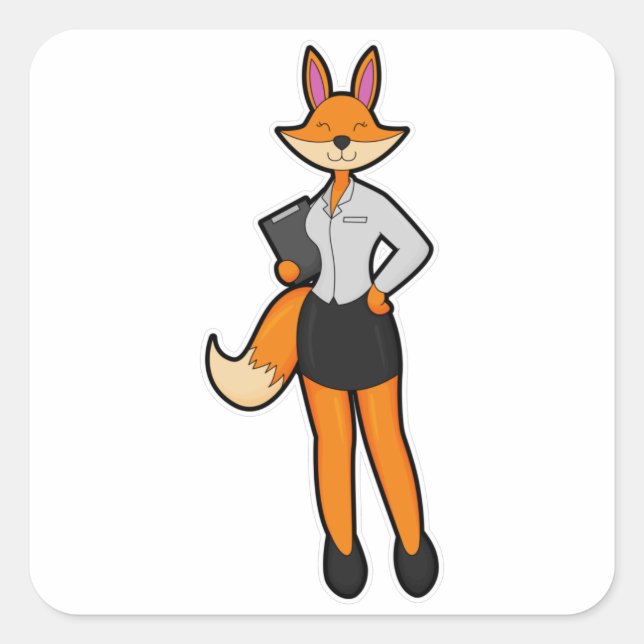 Adesivo Quadrado Fox como Secretário com Notepad (Frente)