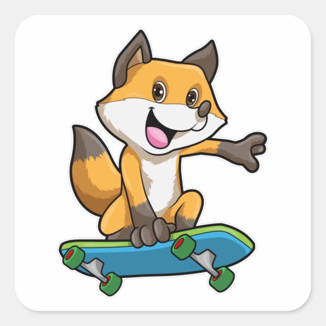 Adesivo Quadrado Fox como skater com skate (Frente)