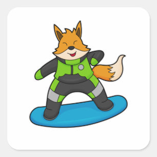 Adesivo Quadrado Fox como Snowboarder com Snowboard