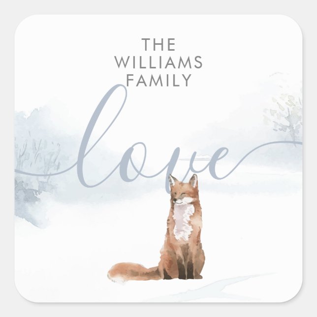 Adesivo Quadrado Fox da Cena de Madeira de inverno (Frente)