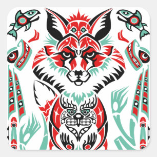 Adesivo Quadrado Fox litoral norte pacífico do indiano do nativo