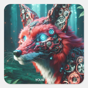 Adesivo Quadrado Fox Mecânica Fantasy Cute Cyborg