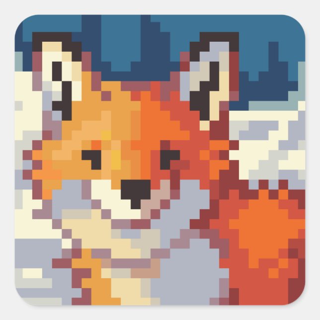 Adesivo Quadrado Fox, pixelart, Pixel Art (Frente)