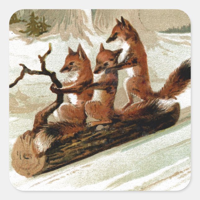 Adesivo Quadrado Fox Sleigh Ride Vintage (Frente)