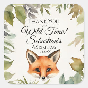 Adesivo Quadrado Fox Vermelha Cura Woodland Obrigado Aniversário