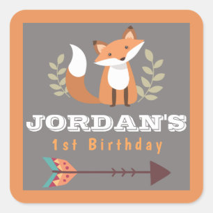 Adesivo Quadrado Fox Woodland Critters Forest Boho Bohemian BOYS