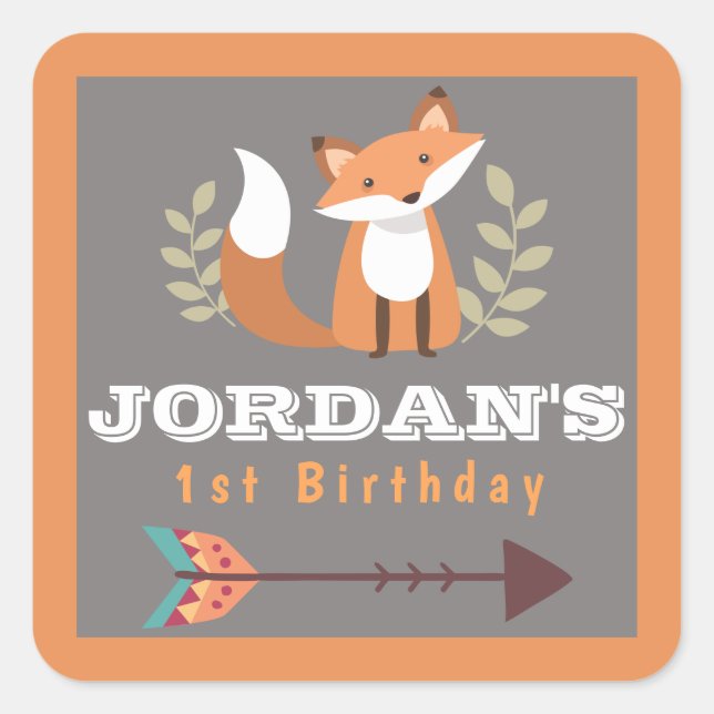 Adesivo Quadrado Fox Woodland Critters Forest Boho Bohemian BOYS (Frente)
