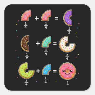 Adesivo Quadrado Frações de Donut Humor de Aprendizado de Matemátic