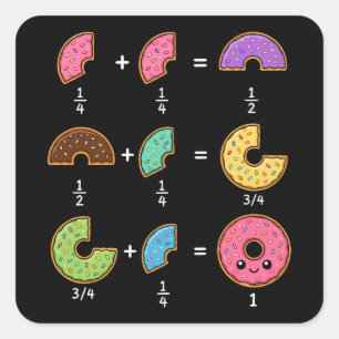 Adesivo Quadrado Frações de Donut Humor de Aprendizado de Matemátic