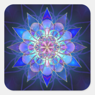 Adesivo Quadrado Fractal azul da mandala da flor
