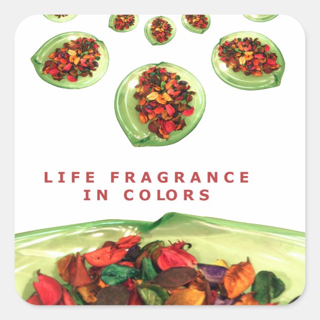 Adesivo Quadrado Fragrância da vida: Mensagem Inspiracional Potpour (Frente)
