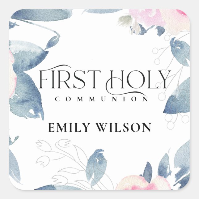 ADESIVO QUADRADO FRAME FLORAL AZUL AZUL SUAVE PRIMEIRA COMUNICAÇÃO  (Frente)