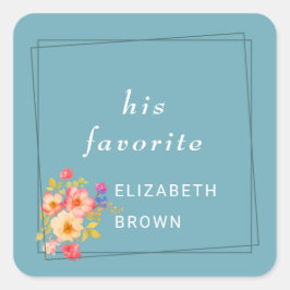 Adesivo Quadrado  Frame with Roses, Wedding style on retro blue