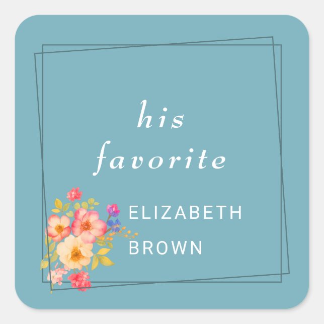 Adesivo Quadrado  Frame with Roses, Wedding style on retro blue (Frente)