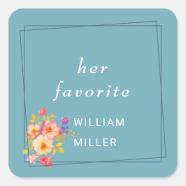 Adesivo Quadrado  Frame with Roses, Wedding style on retro blue