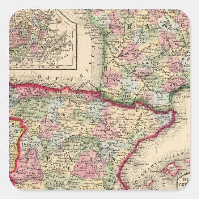 Adesivo Quadrado França, Espanha, Portugal Mapa de Mitchell (Frente)
