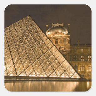 Adesivo Quadrado França, Paris. O Louvre ao crepúsculo. Crédito 2