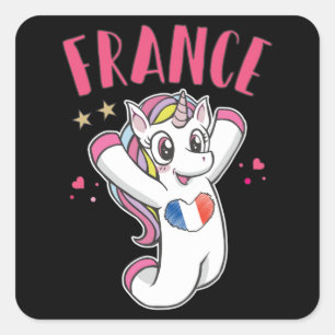 Adesivo Quadrado França Soccer Fan Unicorn com bandeira cardíaca