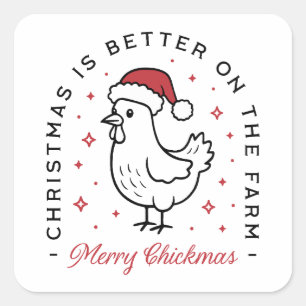 Adesivo Quadrado Frango Feliz Natal fazenda país citações engraçada