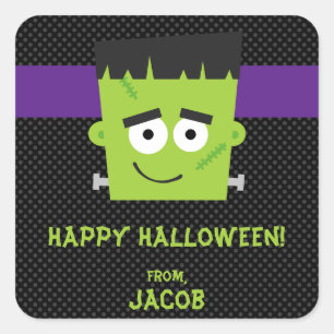 Adesivo Quadrado Frankenstein Halloween Sticker, Crianças Halloween