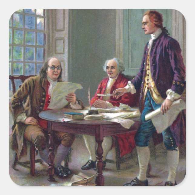 Adesivo Quadrado Franklin, Adams e Jefferson em Filadélfia 1776 (Frente)