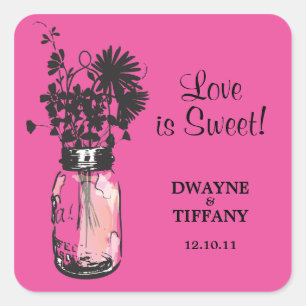 Adesivo Quadrado Frasco de pedreiro & Wildflowers rústicos