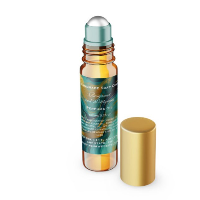 Adesivo Quadrado Frasco Rolha de Perfume Teal e Dourado Falso (Criador carregado)