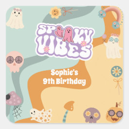 Adesivo Quadrado Frascos de Spooky retro aniversário de criança de 