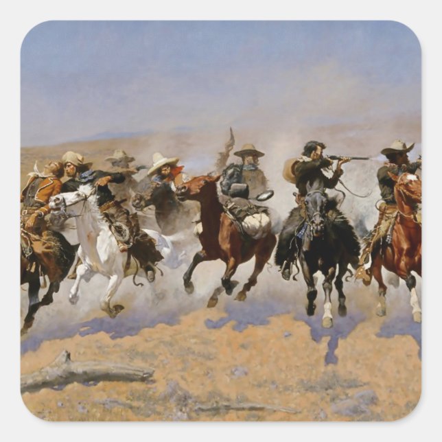 Adesivo Quadrado Frederic Remington Western Art "Dash For The Timbe (Frente)