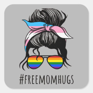 Adesivo Quadrado Free Mamãe Hugs IV - Messaging Bun Rainbow Gay Tra