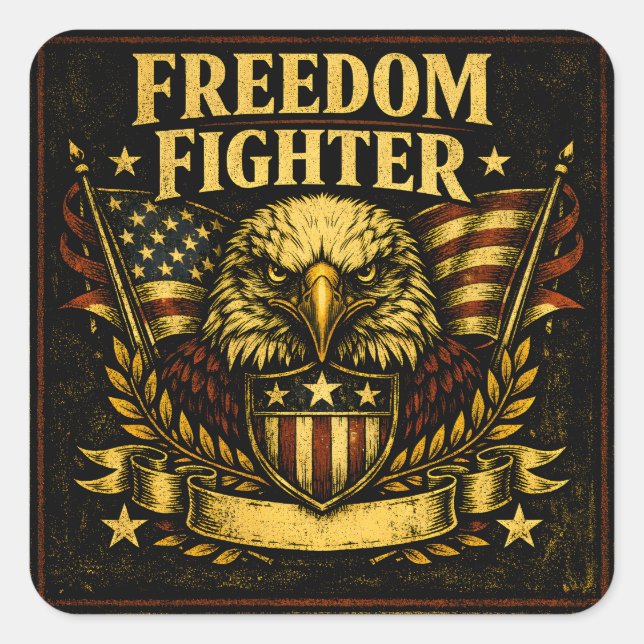 Adesivo Quadrado Freedom Fighter – American Defender Pride (Frente)