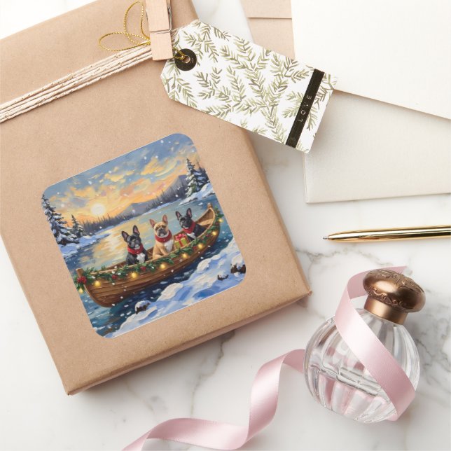 Adesivo Quadrado French Bulldog Christmas Boat Holiday (Presentear)