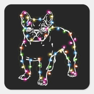 Adesivo Quadrado Frenchie com as luzes de Natal Feliz Natal
