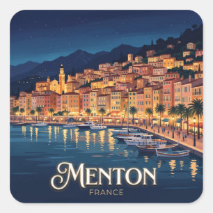 Adesivo Quadrado Frente Marítimo de Menton à Noite França