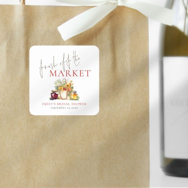 Adesivo Quadrado Fresco Do Chá de panela De Aquarelas Do Mercado (Criador carregado)