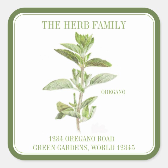 Adesivo Quadrado FRESH OREGANO Large Square Envelope Seals - Verde (Frente)