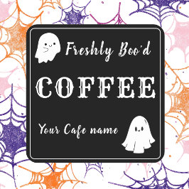 Adesivo Quadrado Freshly Boo Black Coffee Business Custom Sticker