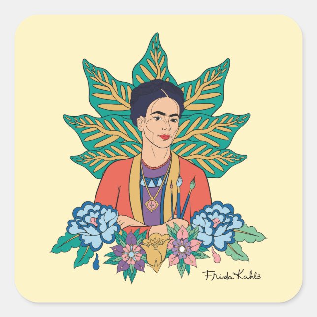 Adesivo Quadrado Frida Kahlo Colorful Floral Graphic (Frente)