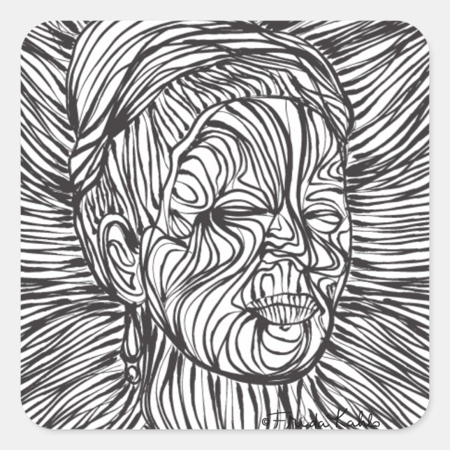 Adesivo Quadrado Frida Kahlo Lines Portrait (Frente)