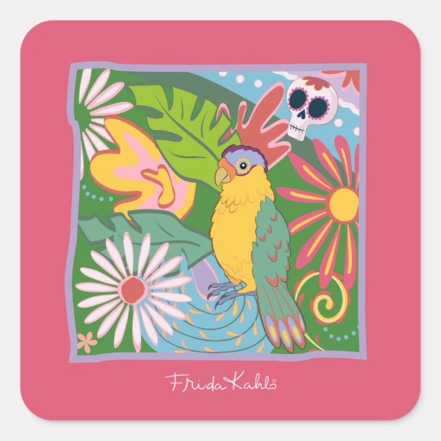 Adesivo Quadrado Frida Kahlo Parrot Graphic (Frente)