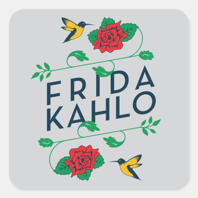 Adesivo Quadrado Frida Kahlo | Tipografia Floral (Frente)
