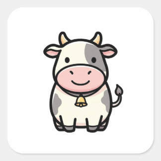 Adesivo Quadrado Friendly Cow – Cute Kawaii Animal Illustration